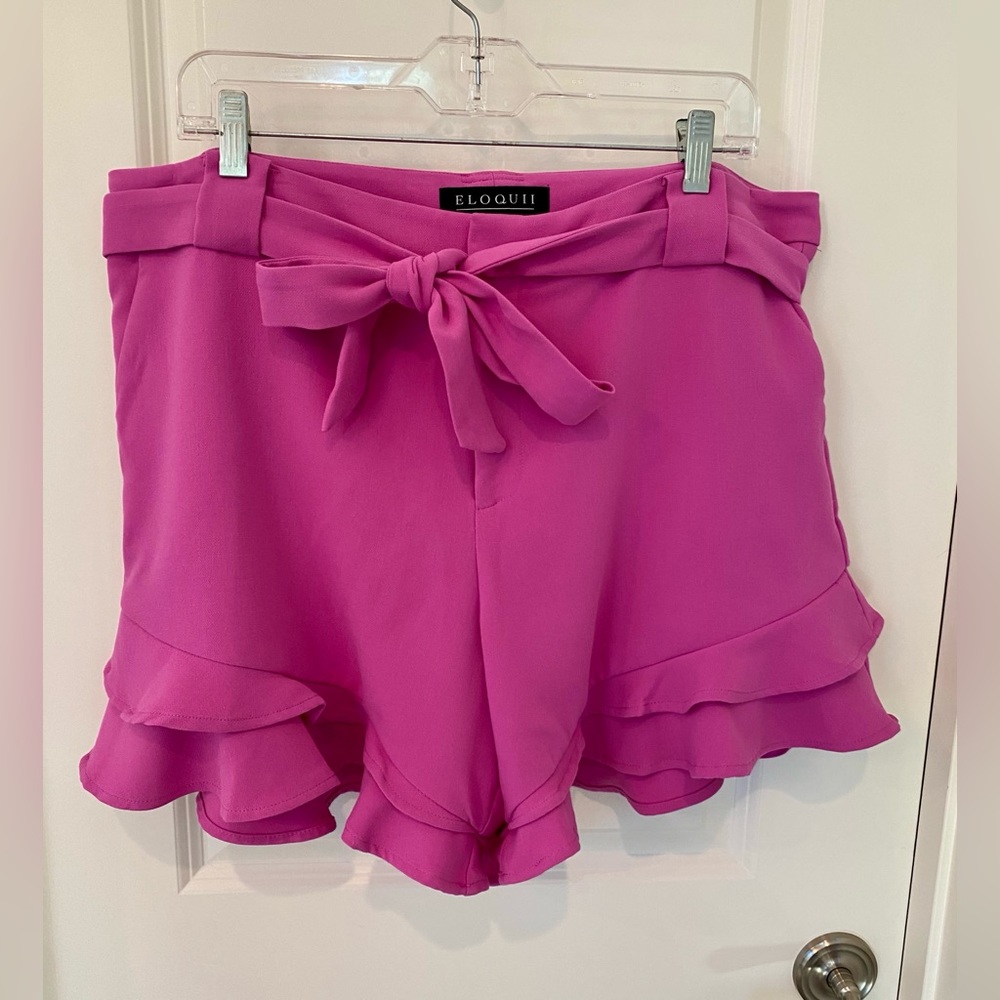 Eloquii Pink Ruffle Trimmed Shorts with Coordinating Tie Belt Size 14 - Picture 2 of 12